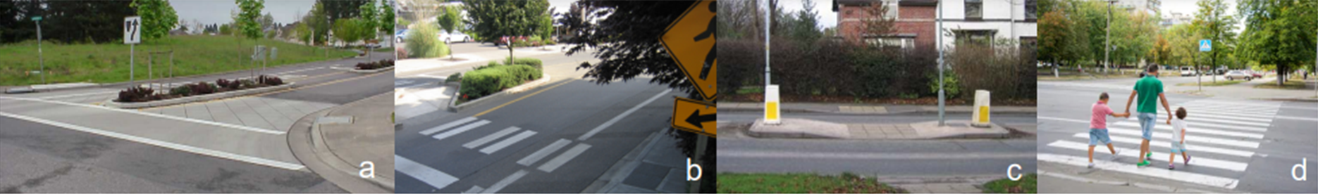 Some examples of uncontrolled crosswalks where no traffic-halting signal devices are present